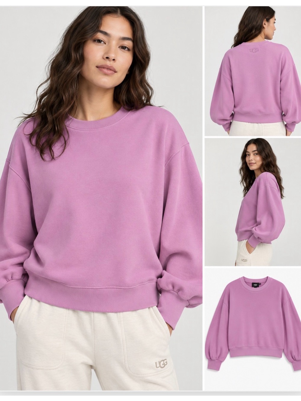 UGG Brook Balloon Sleeve Crewneck Sweatshirt L Orchid Purple Pink